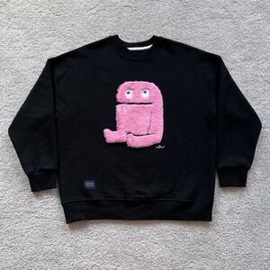 Groundwork Hairy Monster Sweatshirt Mens Small Black Pink Graphic Pullover